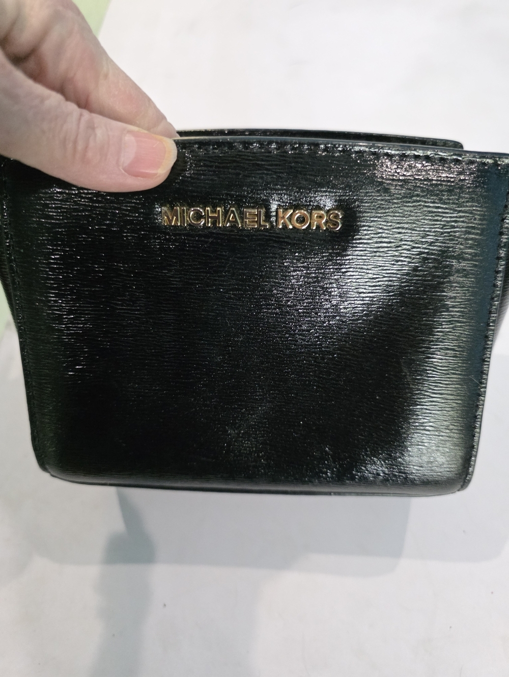 Michael Kors Black Patent Mini Crossbody with Gold Logo